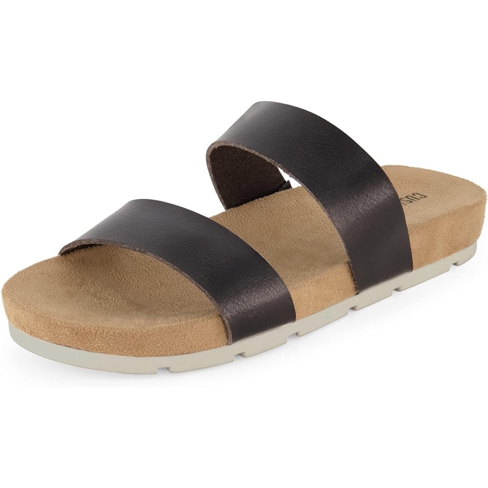 CUSHIONAIRE Women's Jaimy 2 band footbed slide sandal +Memory Foam black, 7.5